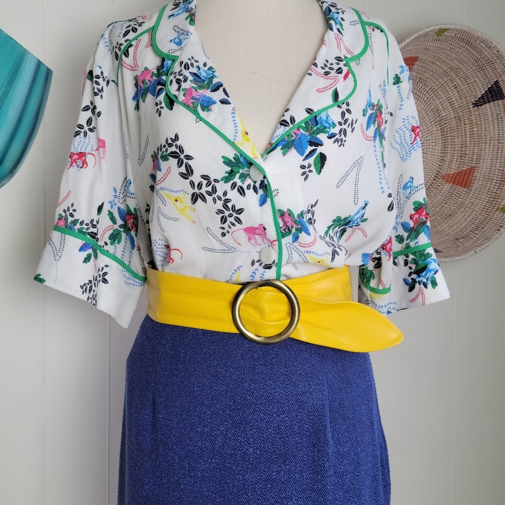 Vintage 80s leather yellow belt oversized buckle